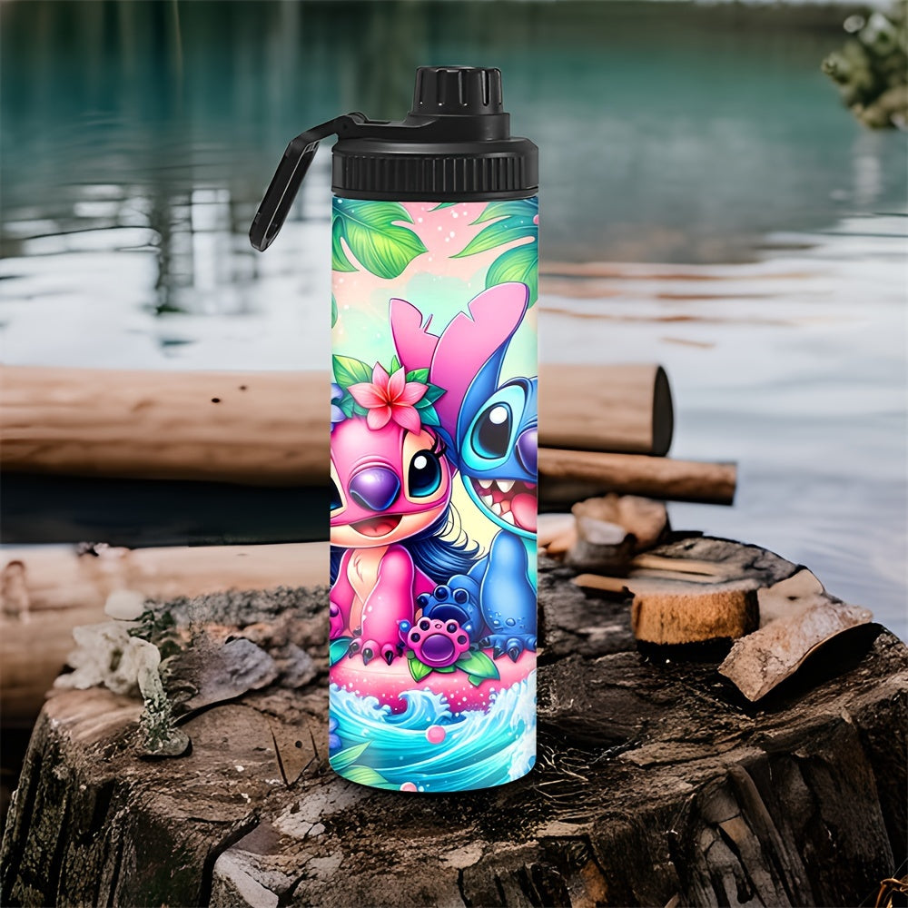 20oz Stainless Steel Water Bottle with Stitch and Angel Cartoon Characters Insulated Hot Cold Travel