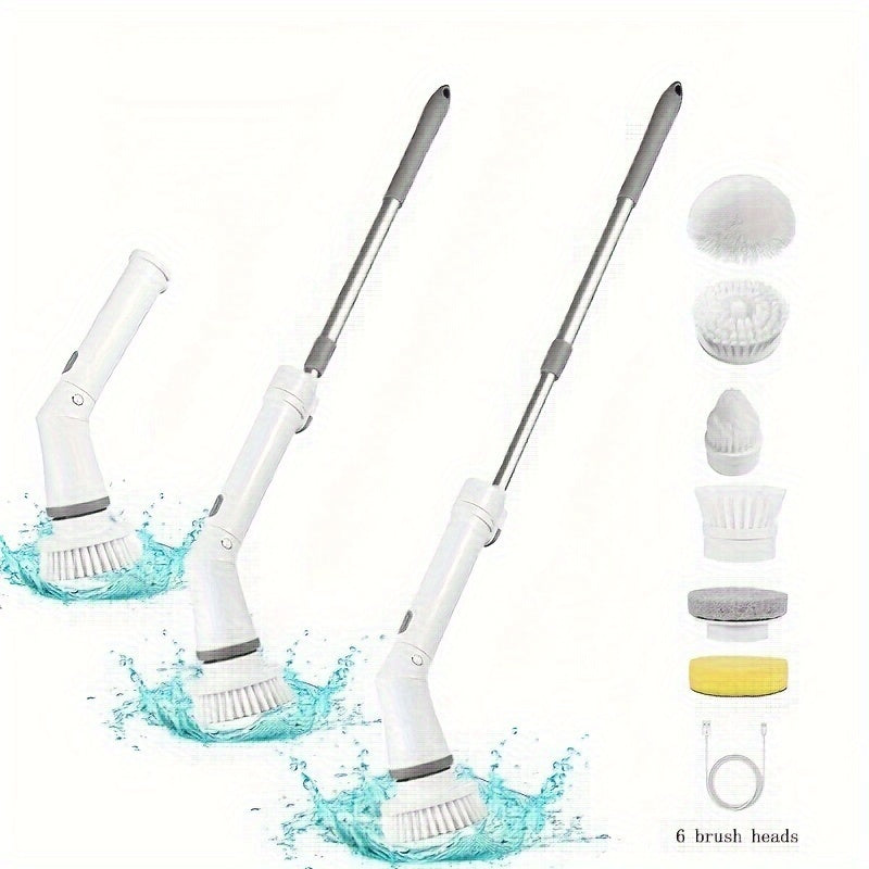 Hojatxona tozalash to'plami Elektrik aylantiruvchi tozalash cho'tkasi, qayta zaryadlanadigan, simsiz, 6 ta cho'tka boshli