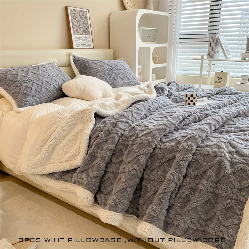 Double-Sided Taffeta Blanket Set with Matching Pillowcases for Winter Sofa Bed Living Room