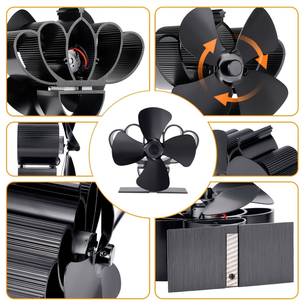 Mini Aluminum Fireplace Fan, Portable Heat-Powered Stove Fan for Air Circulation
