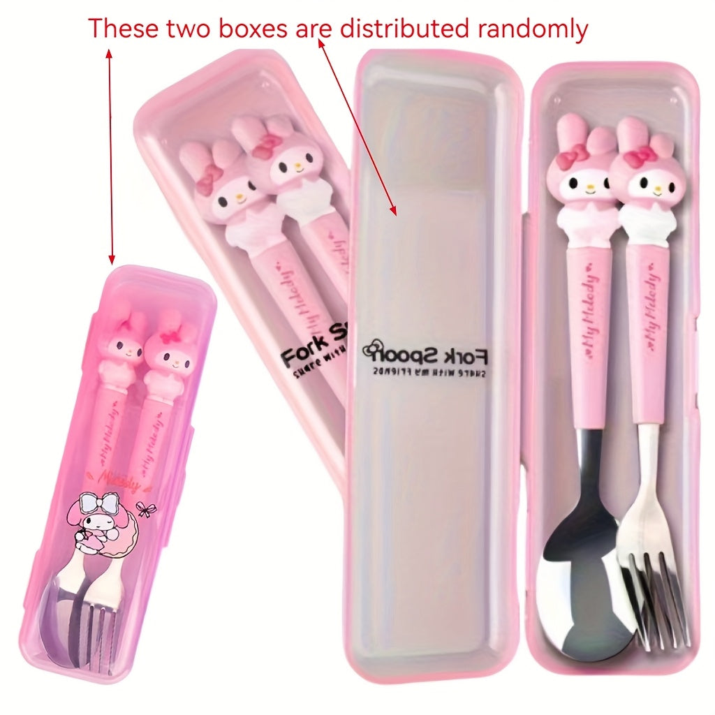 Stainless Steel Cartoon Cutlery Set with Case for Home Camping Picnic
