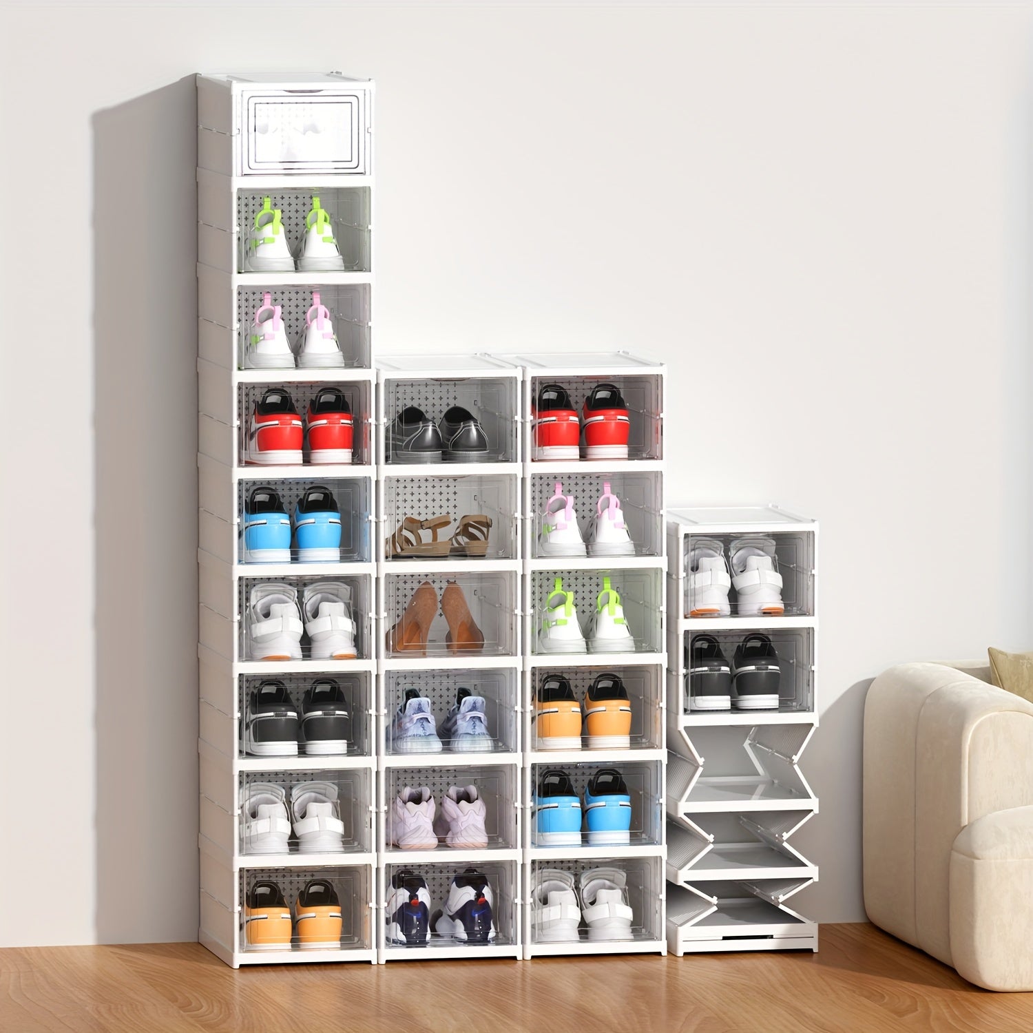 Foldable Shoe Storage Box 3 Tiers Transparent Dust-Proof Closet Organizer