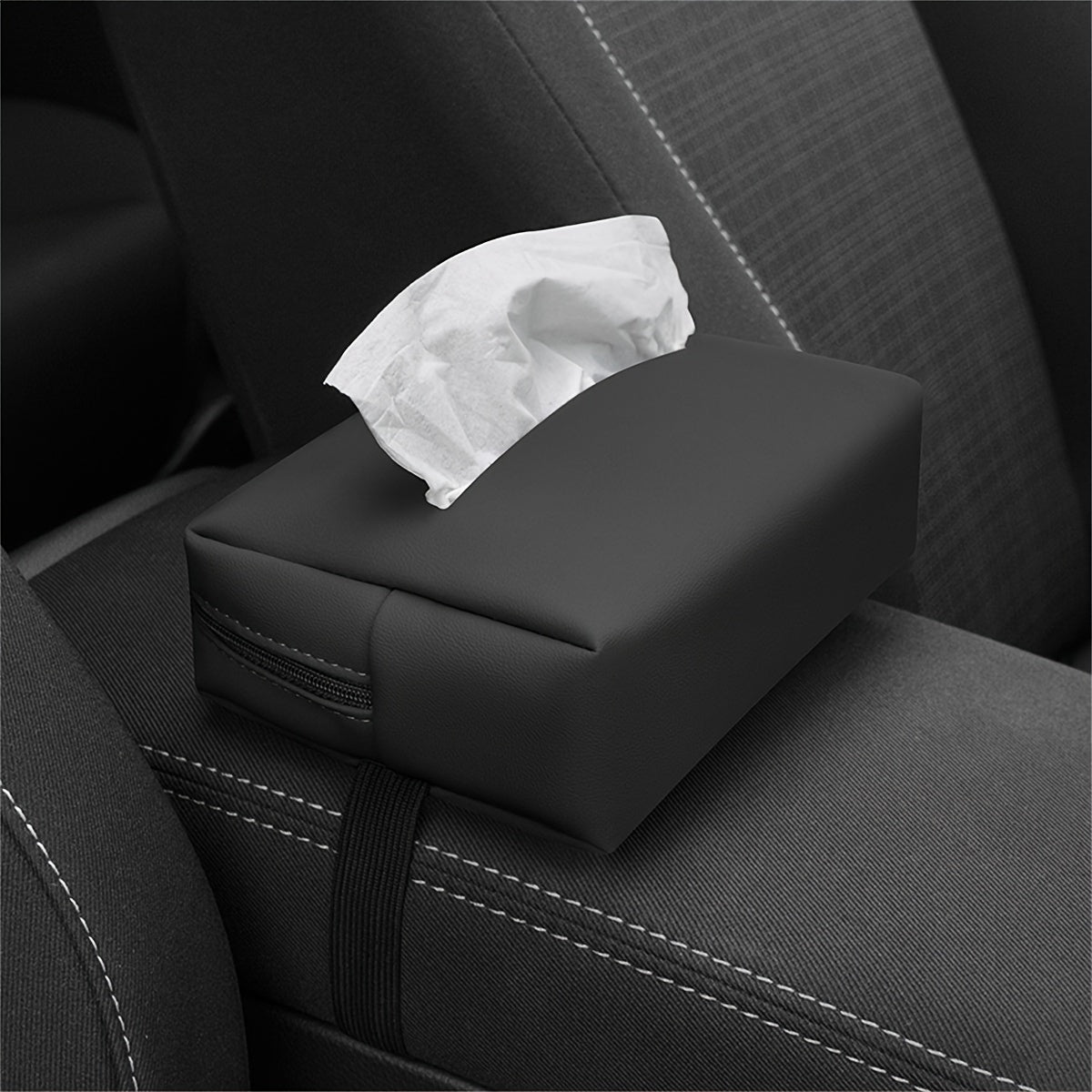 Car Tissue Holder PU Leather Armrest and Headrest Mount Black Organizer