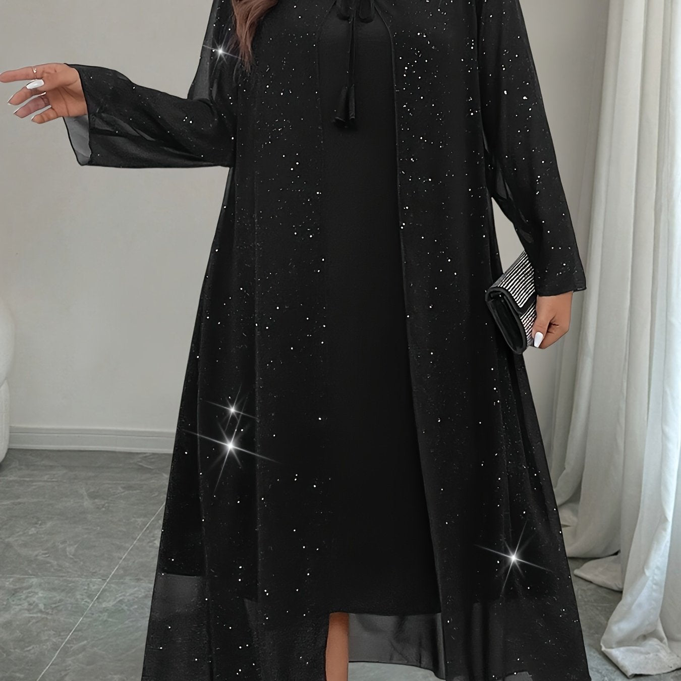 Vestido de poliéster ajustado para otoño e invierno con cuello redondo y color sólido