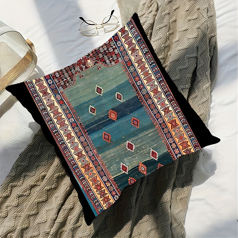 Polyester Throw Blanket 45.72x45.72 cm with Plush Texture and Turkish Kilim Design