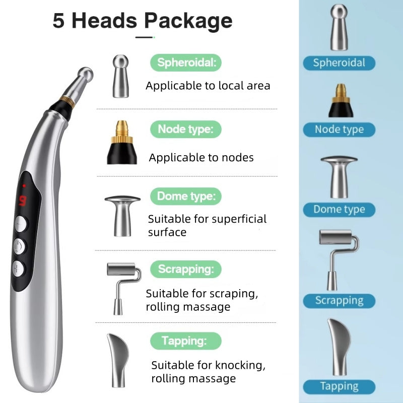 Bolígrafo de masaje eléctrico con 9 configuraciones, pantalla digital, recargable para espalda, cintura y piernas