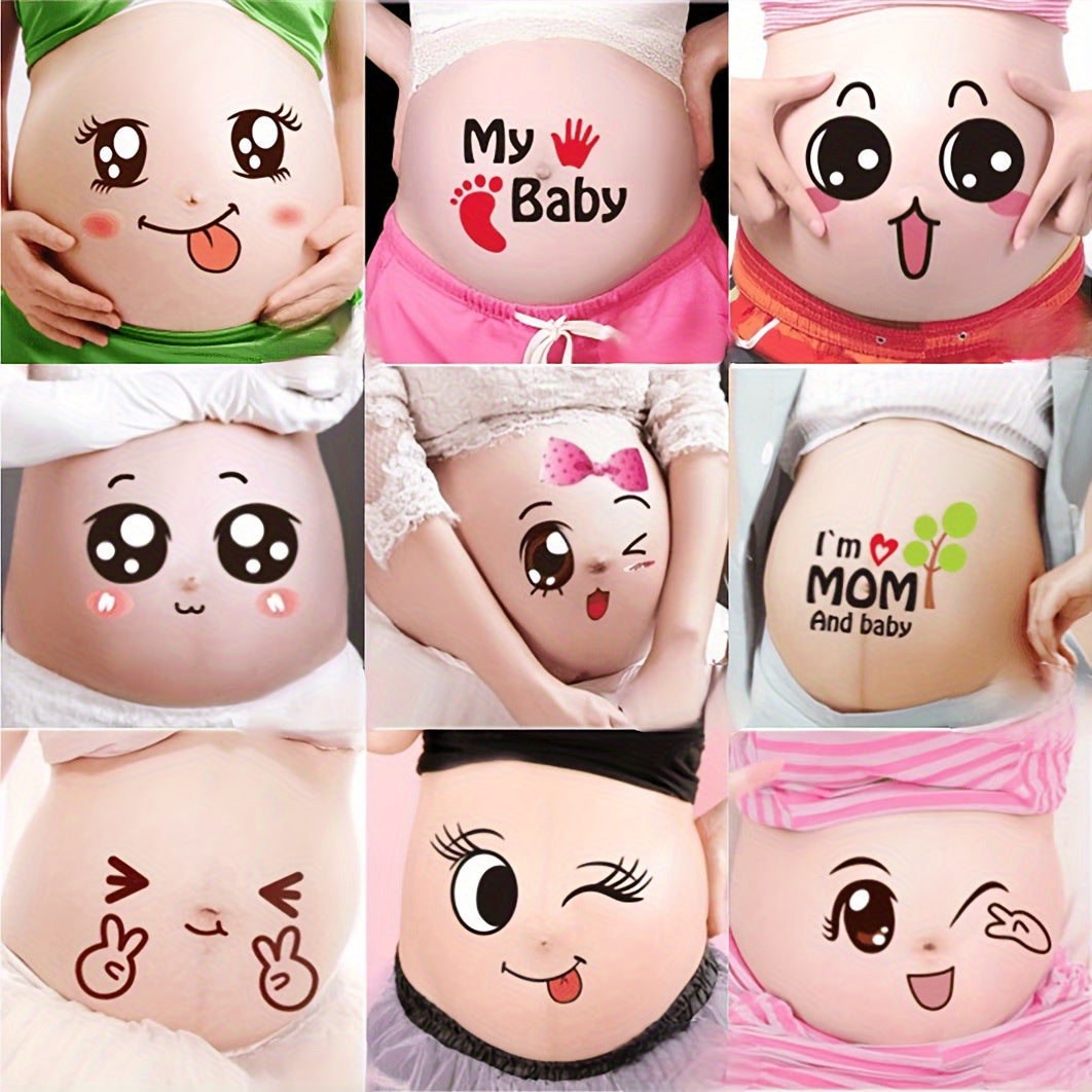 Set of 9 Funny Cute Pregnancy Belly Stickers for Maternity Bump Decals and New Mom Gifts