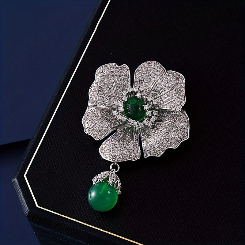 Green Cubic Zirconia Brooch for Women Elegant Full Drill Jewelry Gift