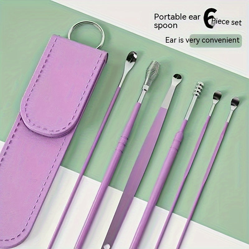 6-Piece Stainless Steel Ear Cleaning Spoons Set for Adults Spiral Design