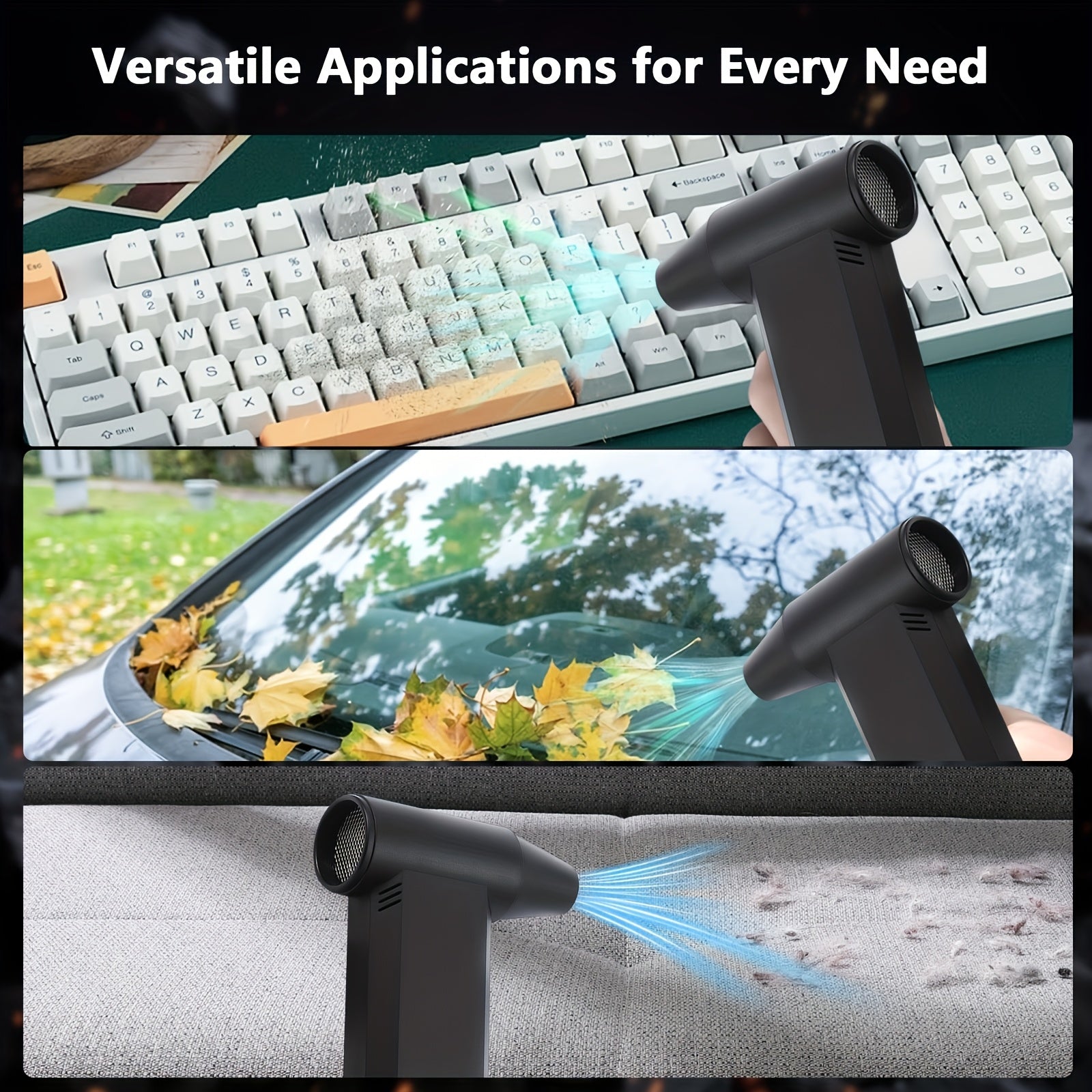 Ручной электрический воздушный насос с оборотами 150 000 об/мин, аккумулятором и совместимостью с USB для сушки волос, уборки снега и электростатического осаждения