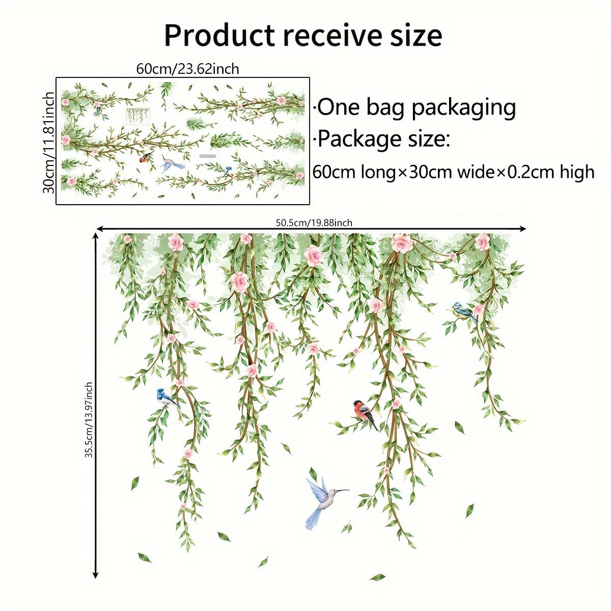 Dual-Sided Vine and Butterfly Window Decal Floral Bird Design Static Cling PVC Easy to Apply