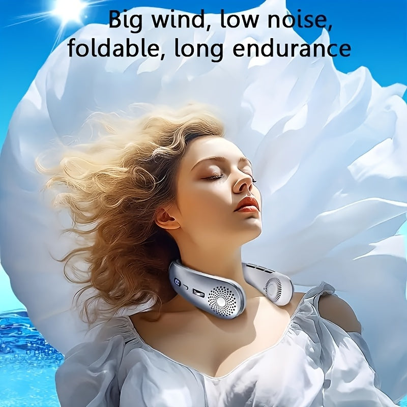 Portable USB Fan with LED Display Handheld Neck Hanging 10-Speed Rechargeable Battery for Travel Outdoor Beach