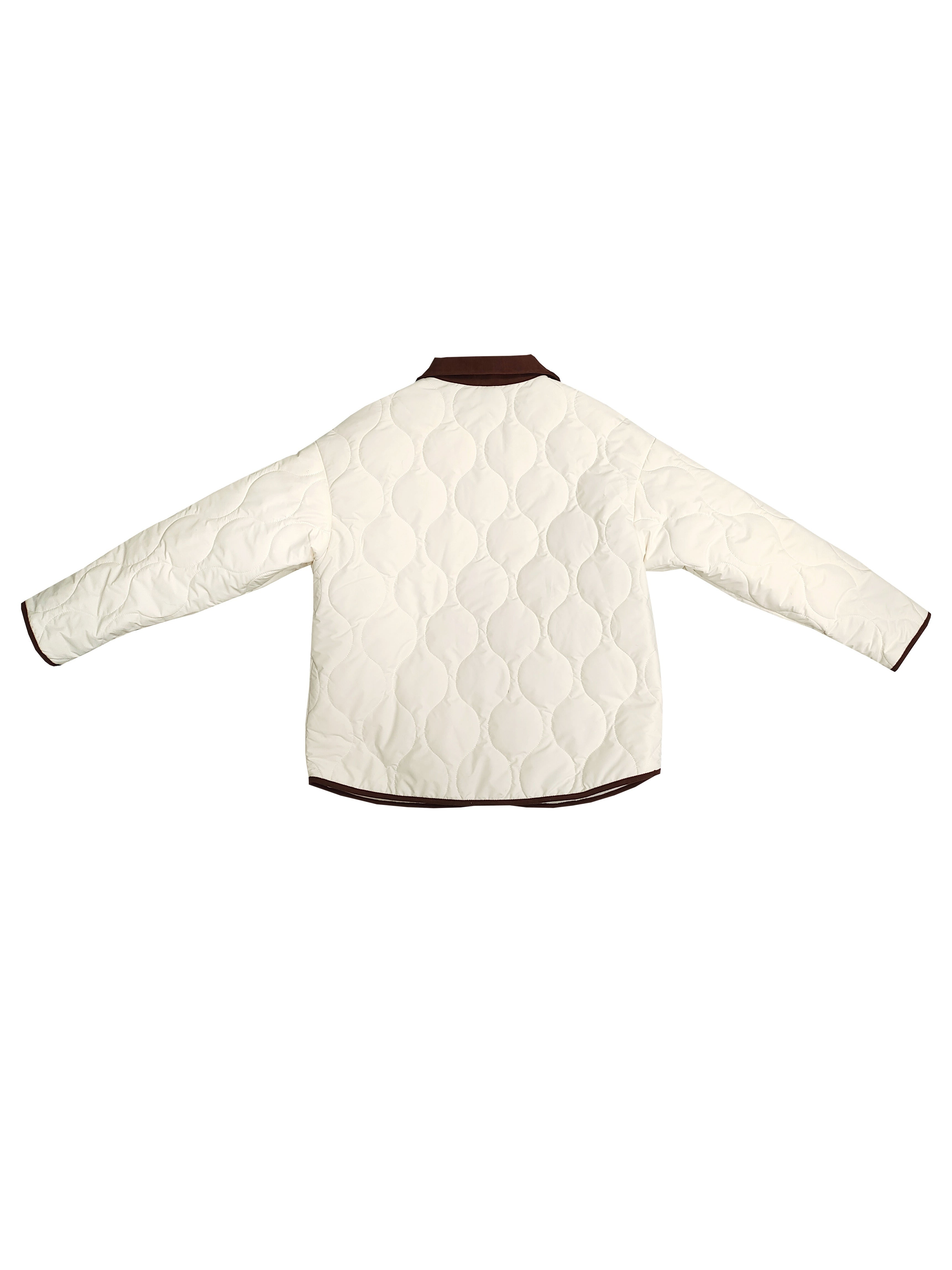 Women's Navy Blue Quilted Jacket with Faux Fur Trim Long Sleeve Winter Outerwear