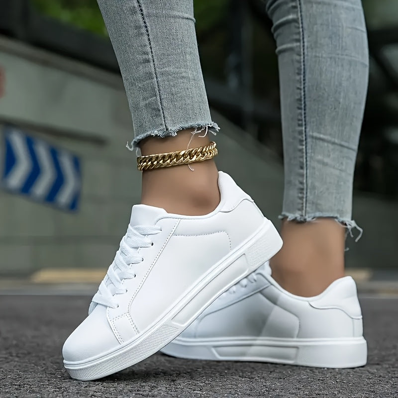 Matching White Skate Shoes for Couples Lightweight Breathable Microfiber Sneakers