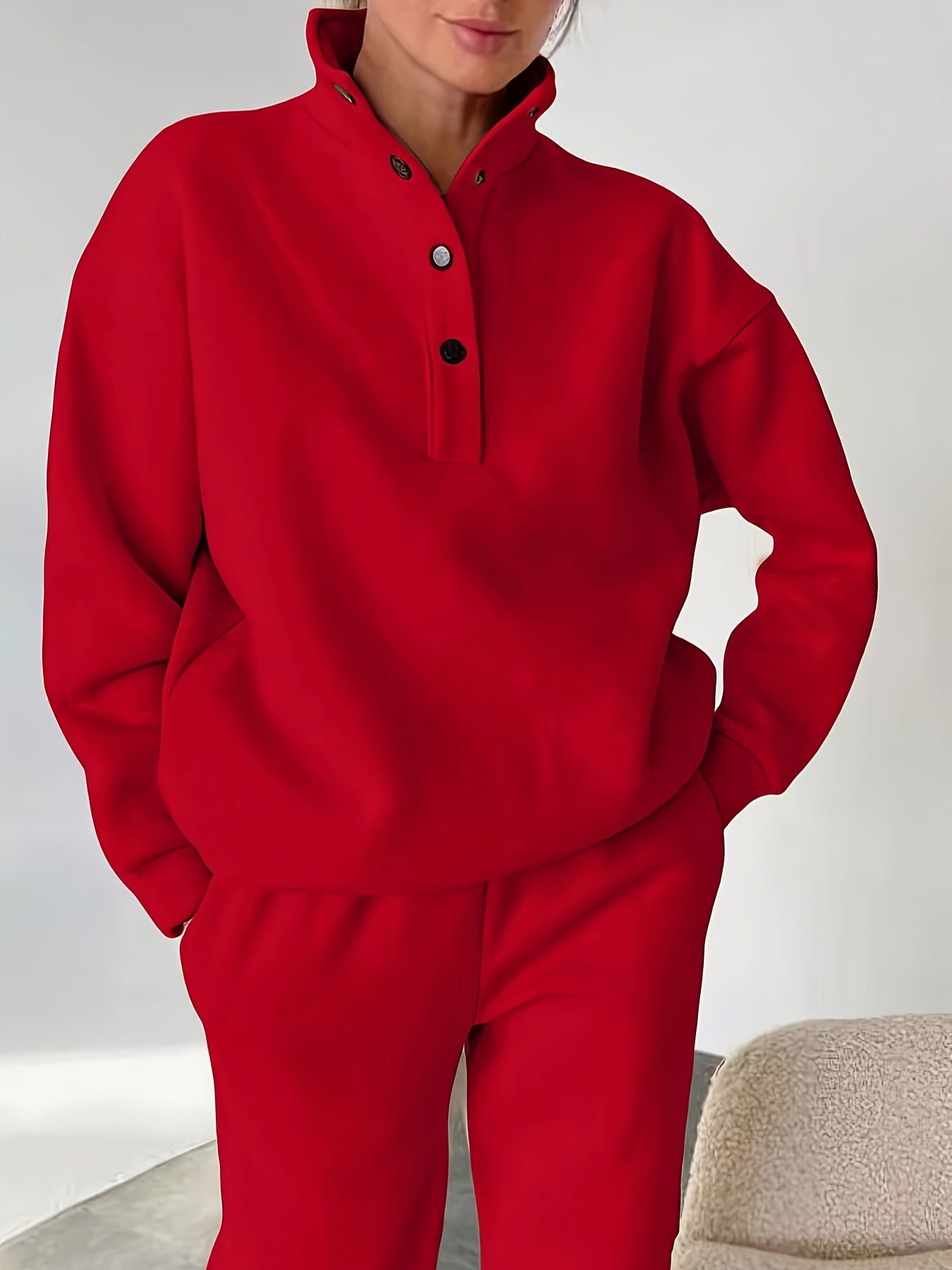 Conjuntos de sudadera para mujer otoño e invierno de color sólido, poliéster microelástico, estilo casual europeo-americano