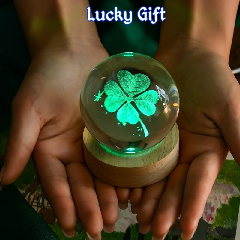 3D Crystal Ball Night Light with LED Base USB Wooden Desk Decor for Bedroom Gift
