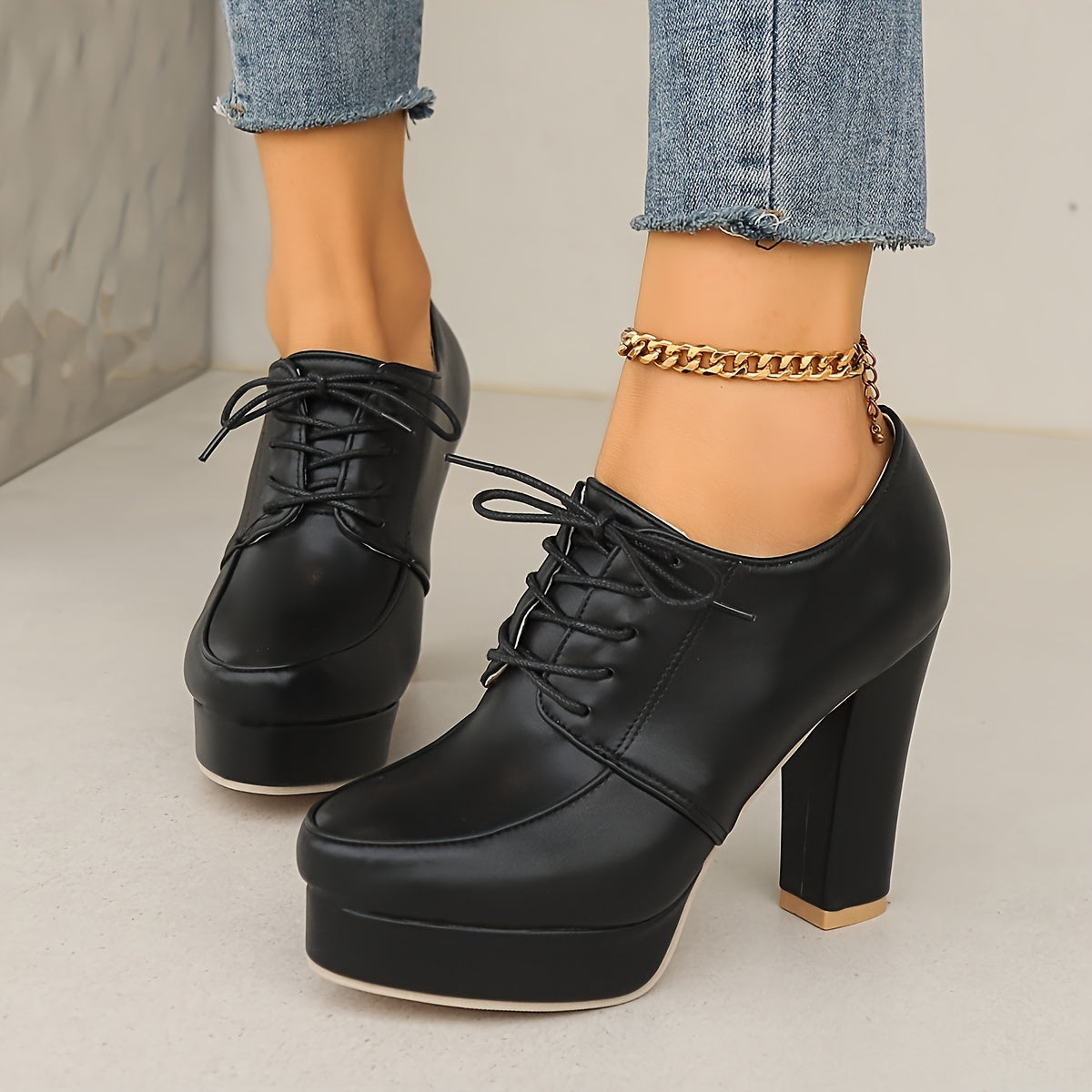 Women High Heel Mary-Jane Shoes Breathable Solid Color All-Season