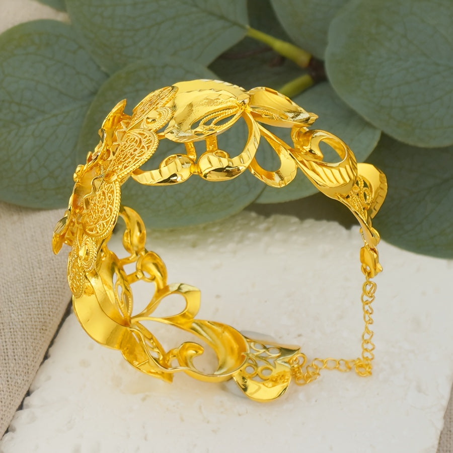 Women's Gold Bracelet with African and Indian Inspired Design for Weddings