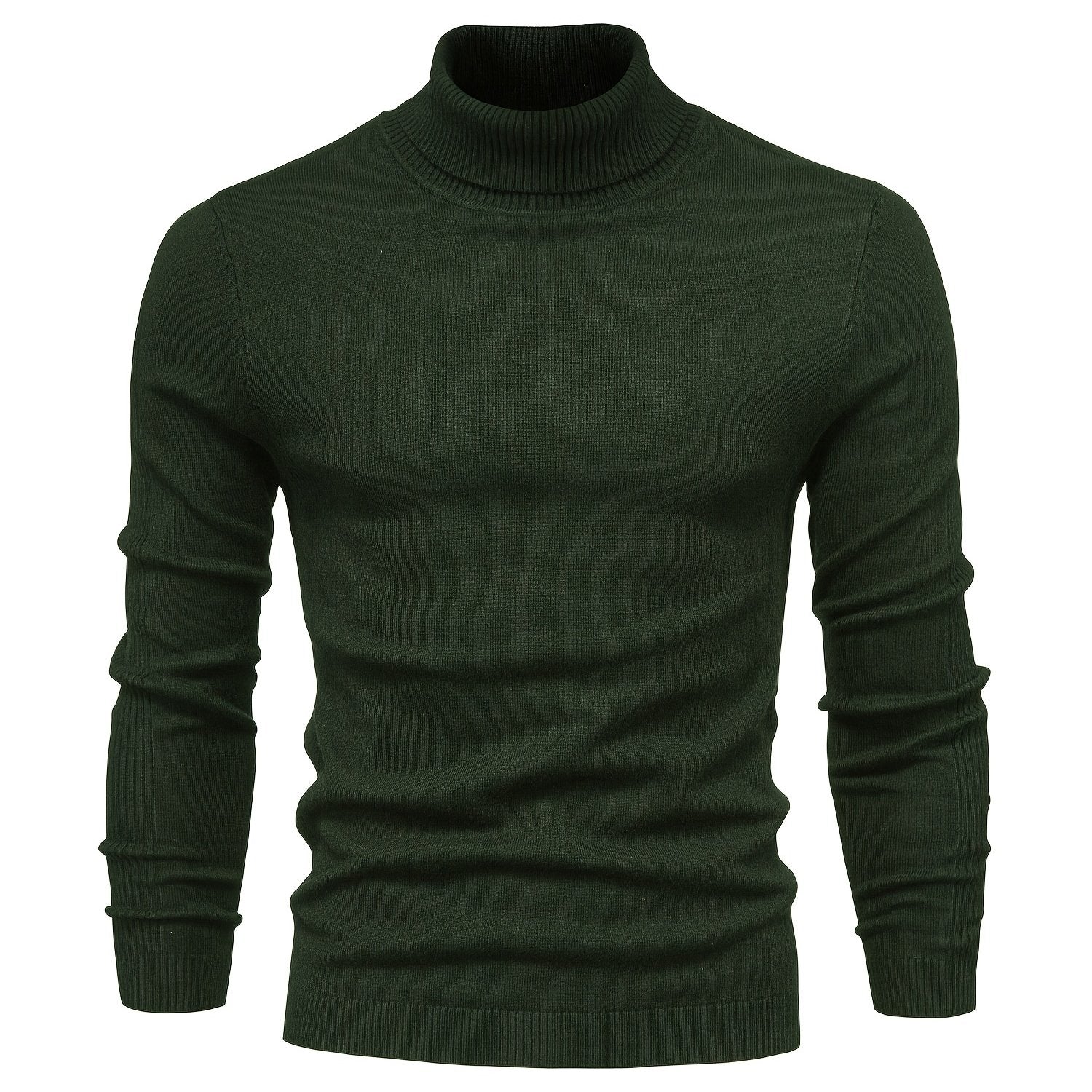 Suéter de cuello alto de viscosa de alta elasticidad para hombre, color sólido, estilo casual de invierno, ajustado