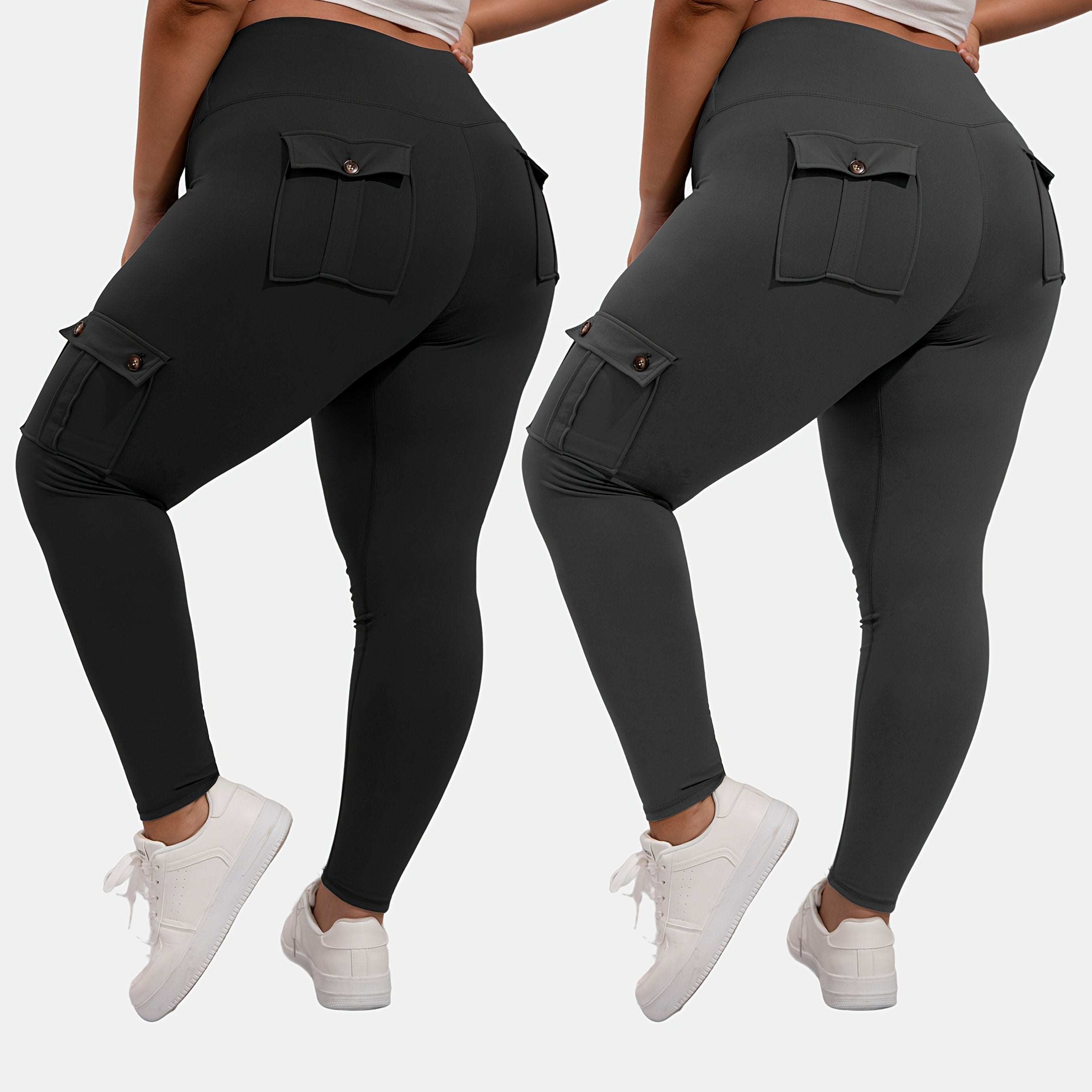 Ayollar uchun sport legginslari yuqori bel, qorin nazorati, namlikni olib tashlovchi, yugurish va yoga uchun, qora, 2 ta paket