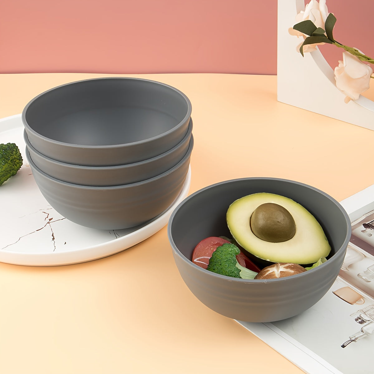 Plastic Bowls Set Microwave Safe Durable Food Storage Kitchenware