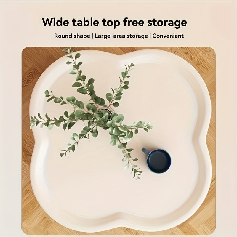 Modern Minimalist White Plastic Round Coffee Table with 2-Tier Storage