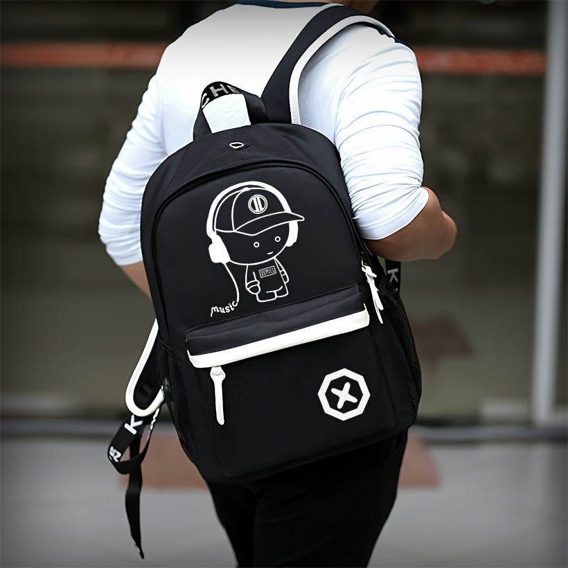 Kundalik erkaklar uchun katta sig'imli 15.6 dyuymli noutbuk uchun backpack to'plami, fluorescent kechki dizayni, sayohat sumkasi, 3 ta qism