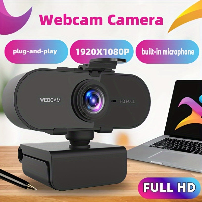 Full HD 1080P Webcam with Auto Focus USB Microphone Privacy Cover for Video Conferencing