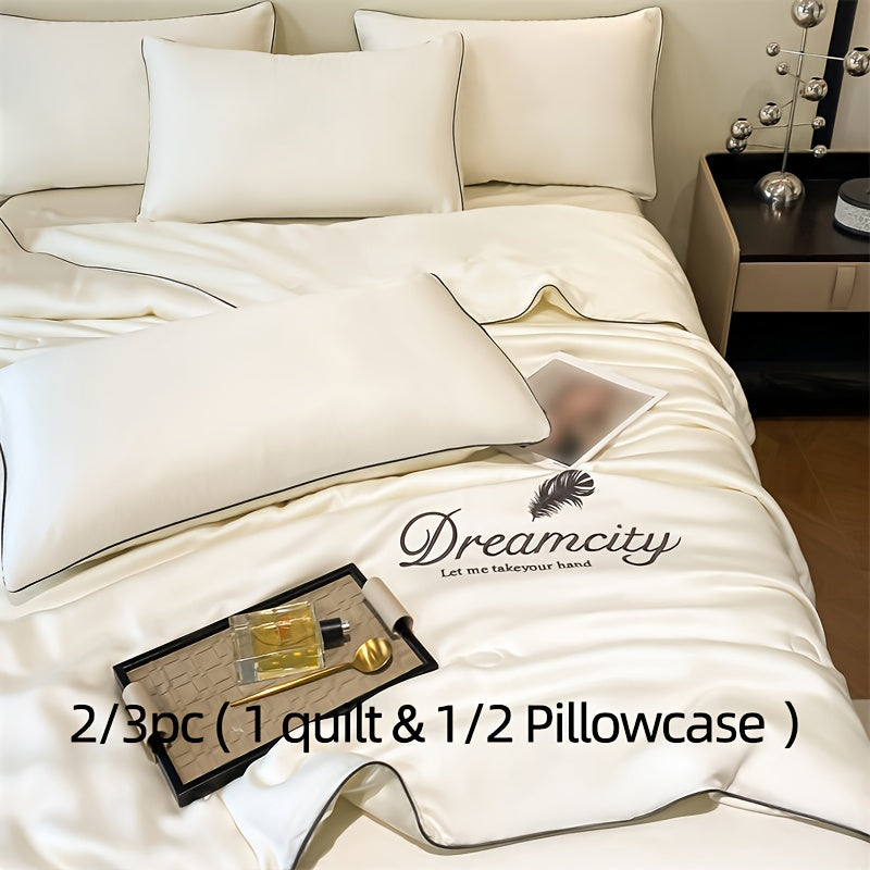 Summer Cooling Quilt Set with Embroidered Microfiber Pillowcases and Quilt