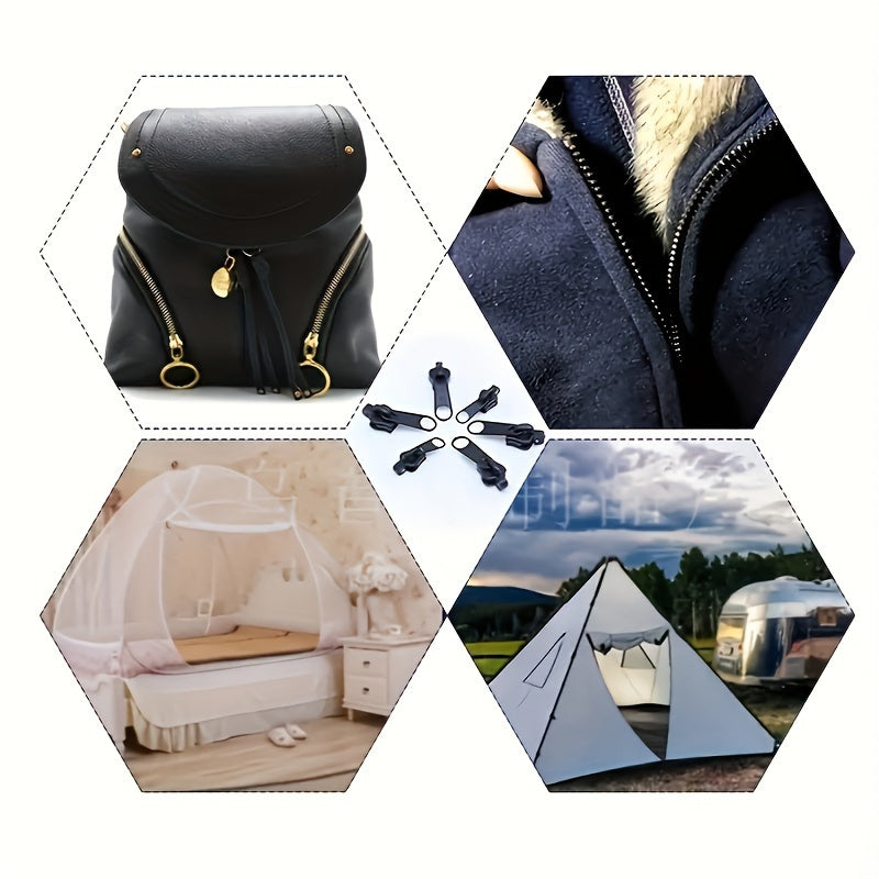 Набор для замены 12 молний, идеальный для курток, ботинок, рюкзаков и багажа. Легко устанавливается и портативен для экстренных ситуаций. Включены черные швейные и вязальные аксессуары.