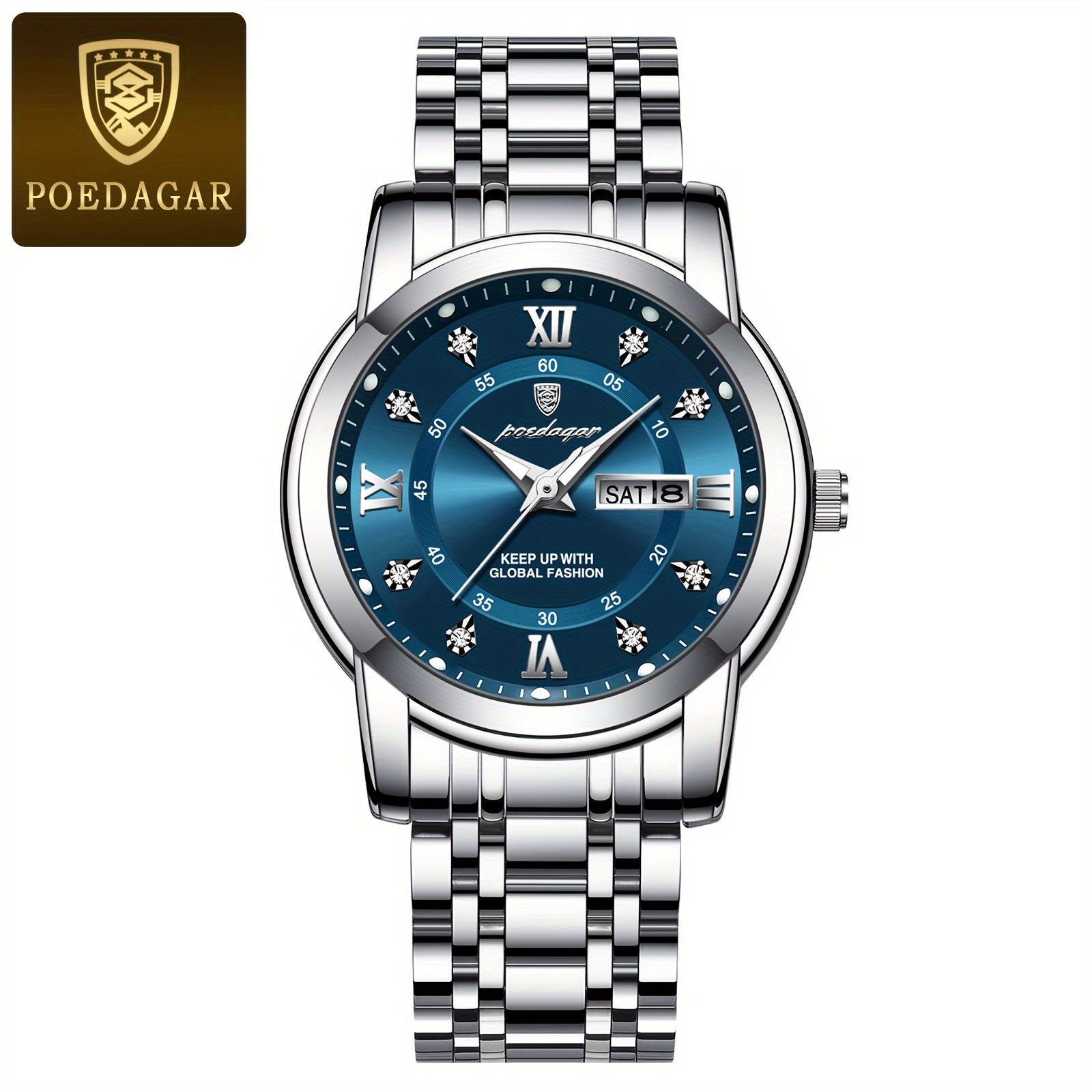 Women's Stainless Steel Quartz Wristwatch with Luminous Hands and Date Display