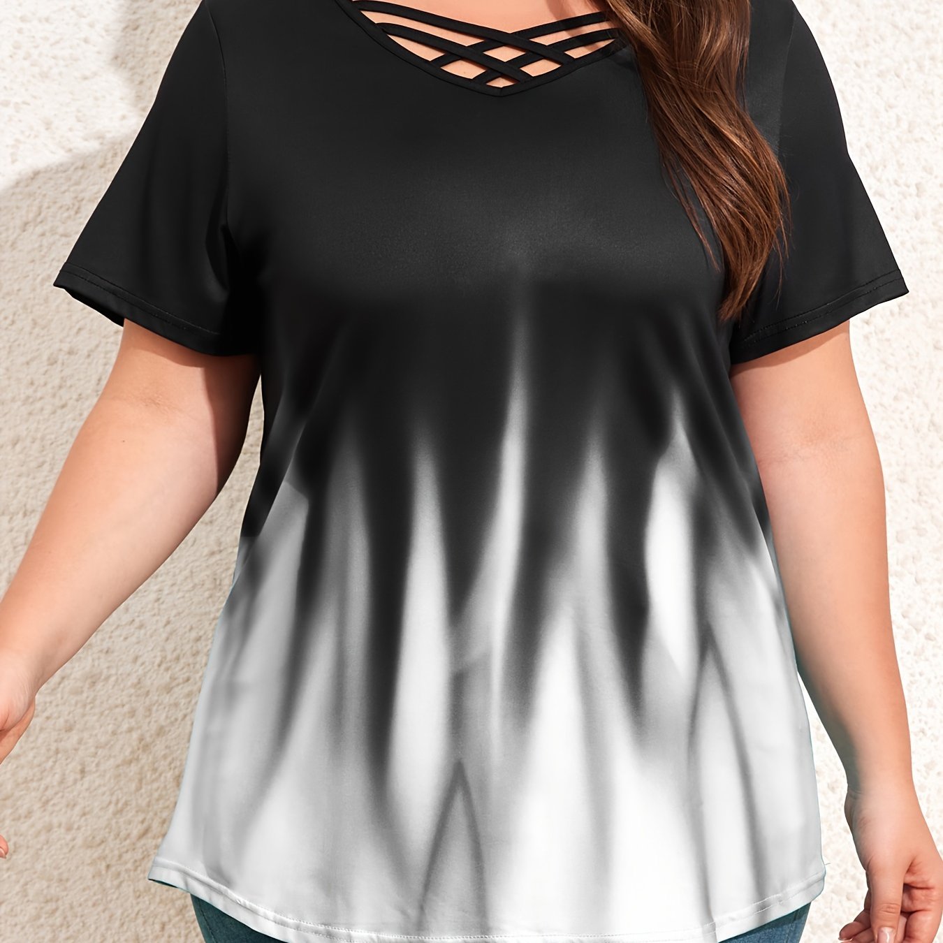 Women's Plus Size Aurora Print V-Neck T-Shirt Short Sleeve Summer Pullover