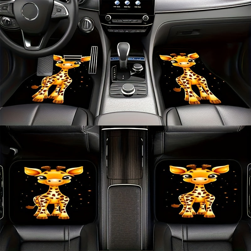 4-Piece Giraffe Pattern Car Non-Slip Mat Set for Sedans and SUVs