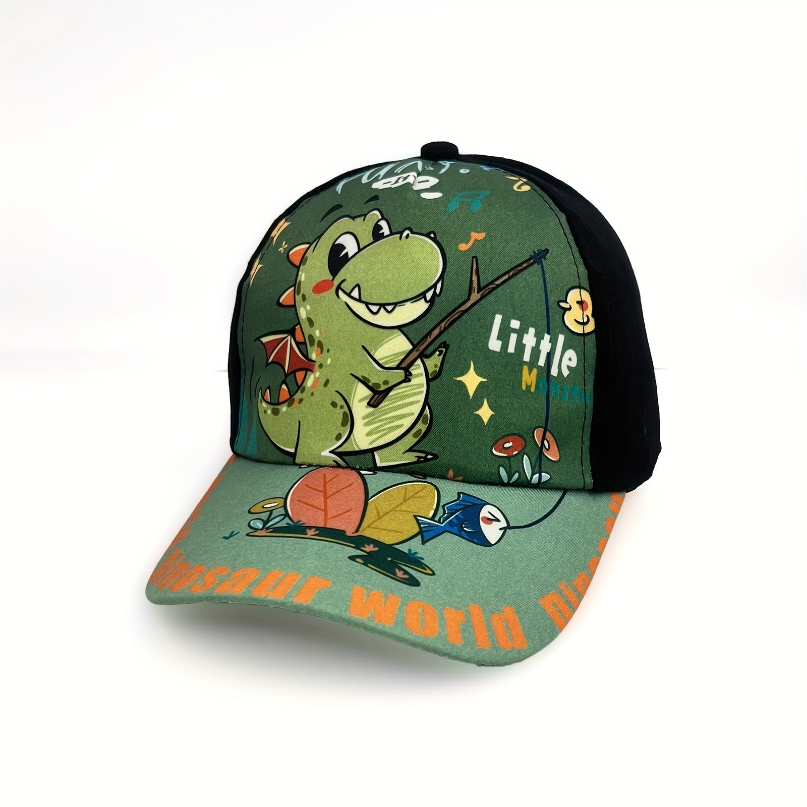 Kids Adjustable Cartoon Dinosaur Print Baseball Cap Lightweight All-Season Fitted for Boys and Girls