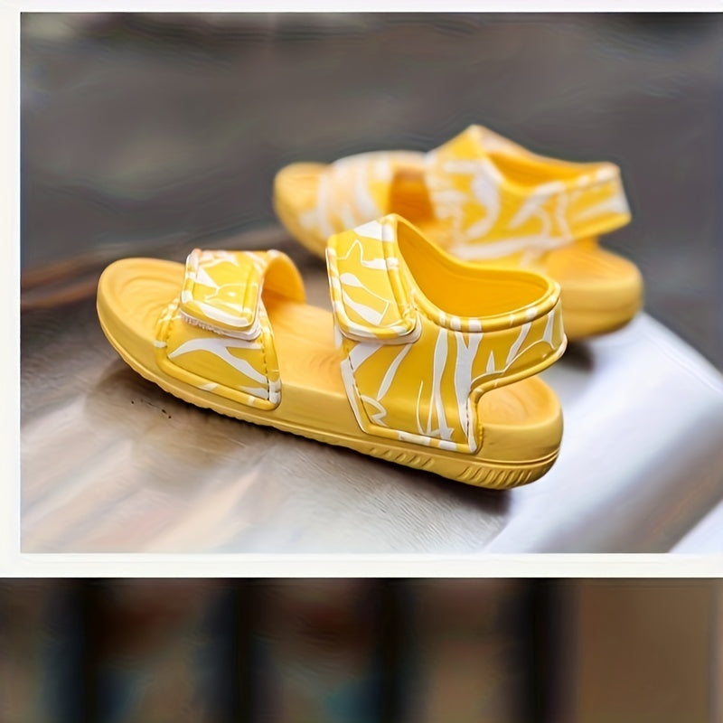 Boys' Striped Open Toe Sandals with Hook and Loop Fastener for Outdoor Activities