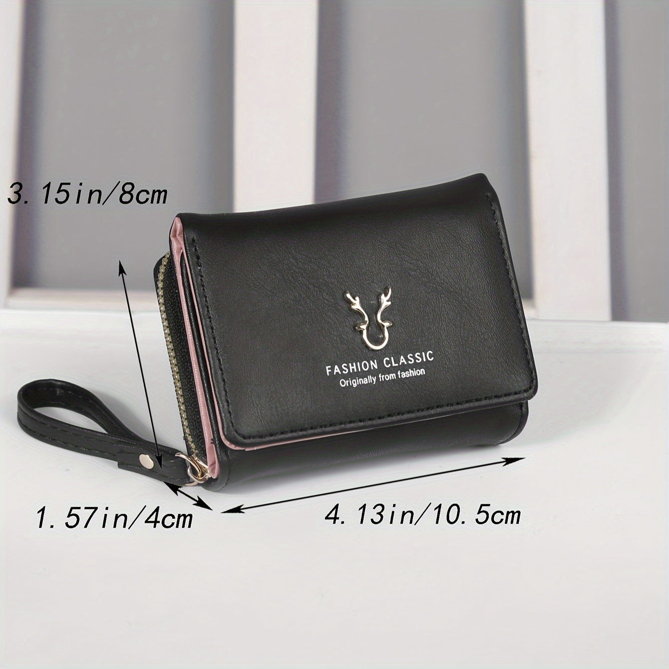 Men's Black PU Tri-Fold Wallet with Card Slots and Buckle