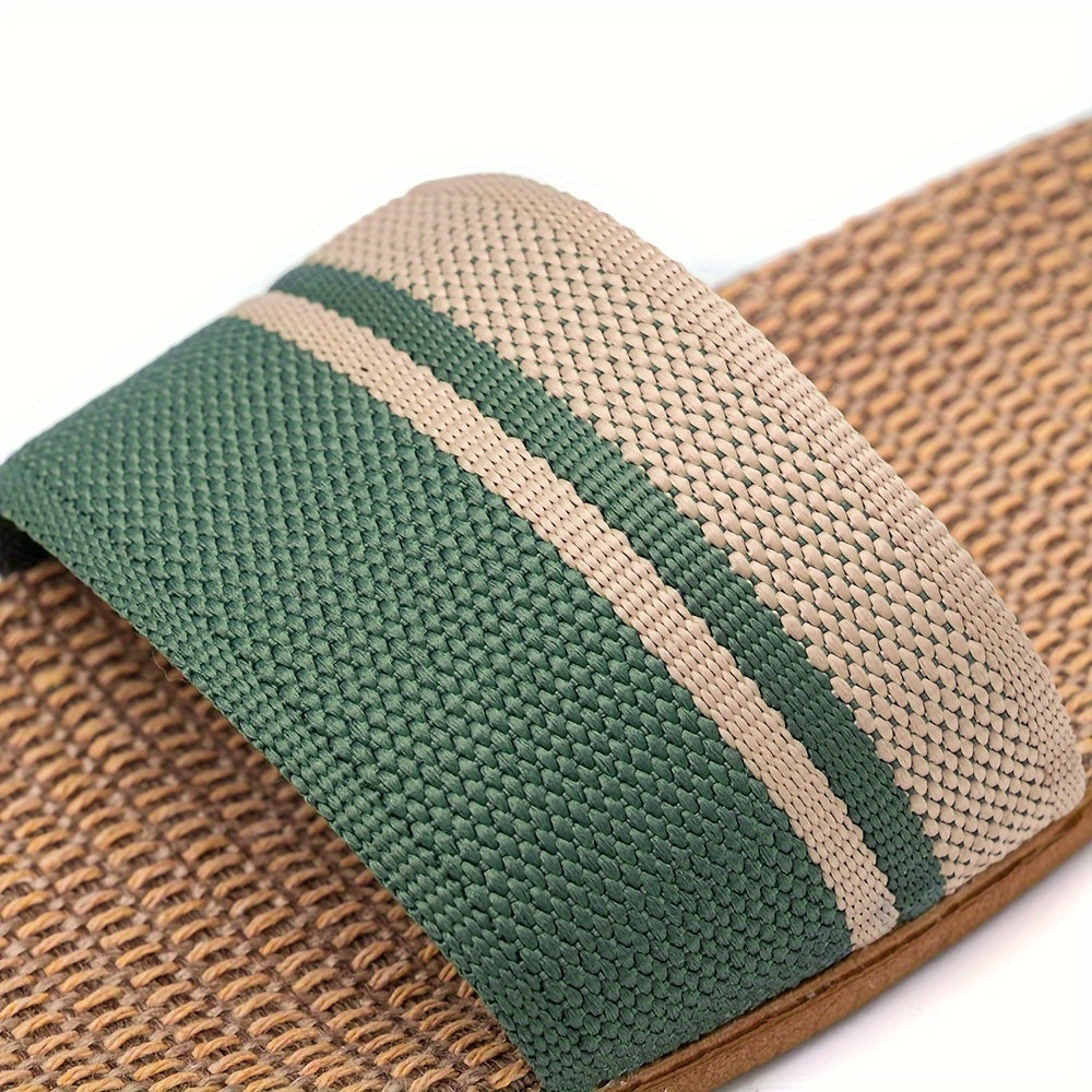 Women's Linen Slides Open-Toe Flat Summer Sandals Indoor Outdoor Size 6-10.5