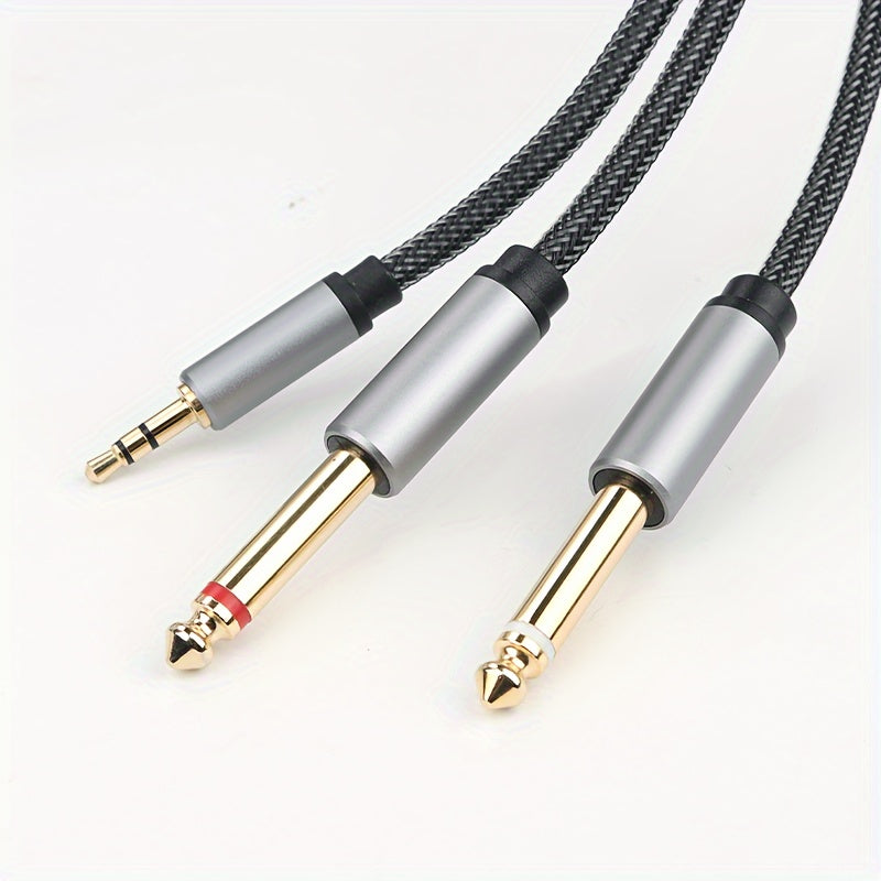 Cable de audio de 3.5mm a 6.35mm 2-en-1, malla de nylon, aleación de aluminio, sonido de alta fidelidad para PC, teléfono, tableta, micrófono, altavoz, guitarra