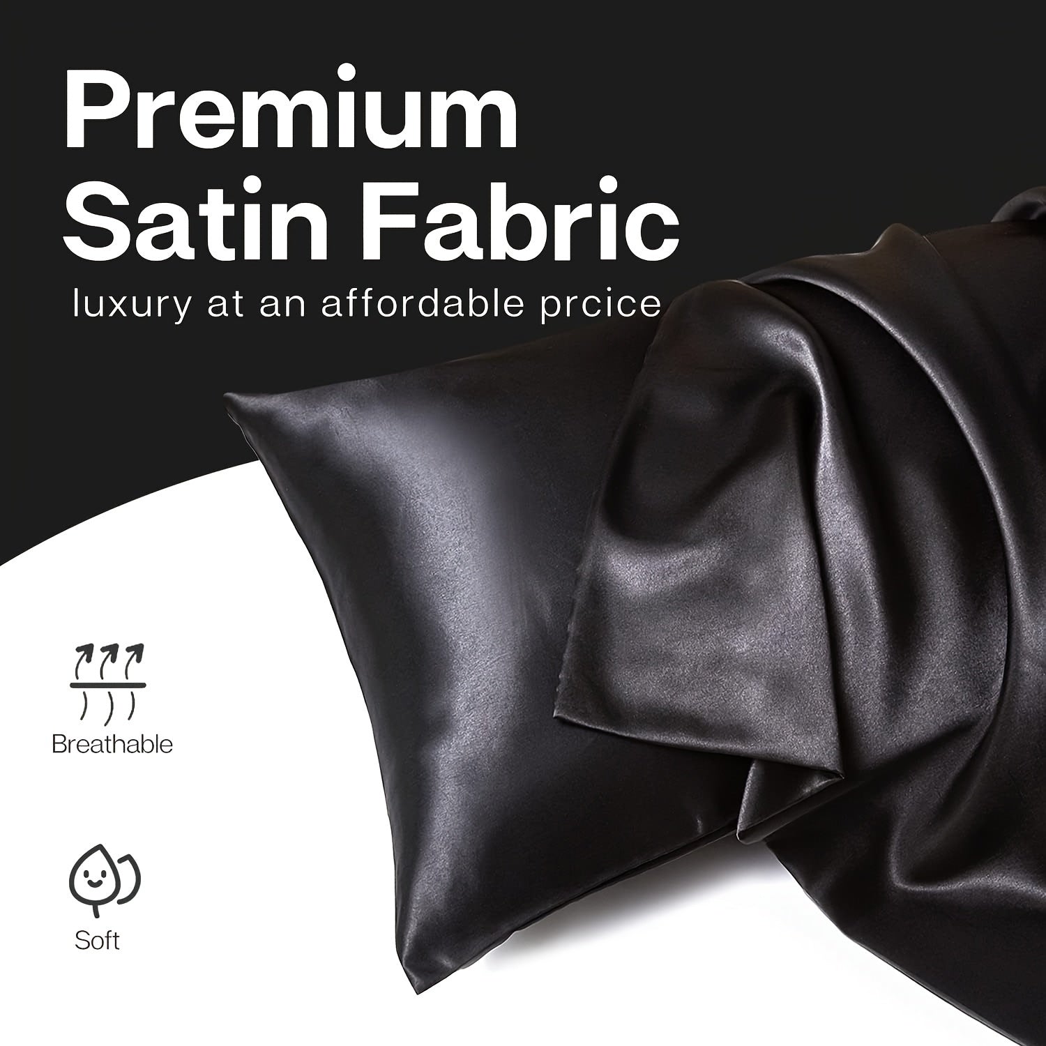 Set of 2 Satin Pillowcases 90g Envelope Closure 100% Polyester Silky Fabric