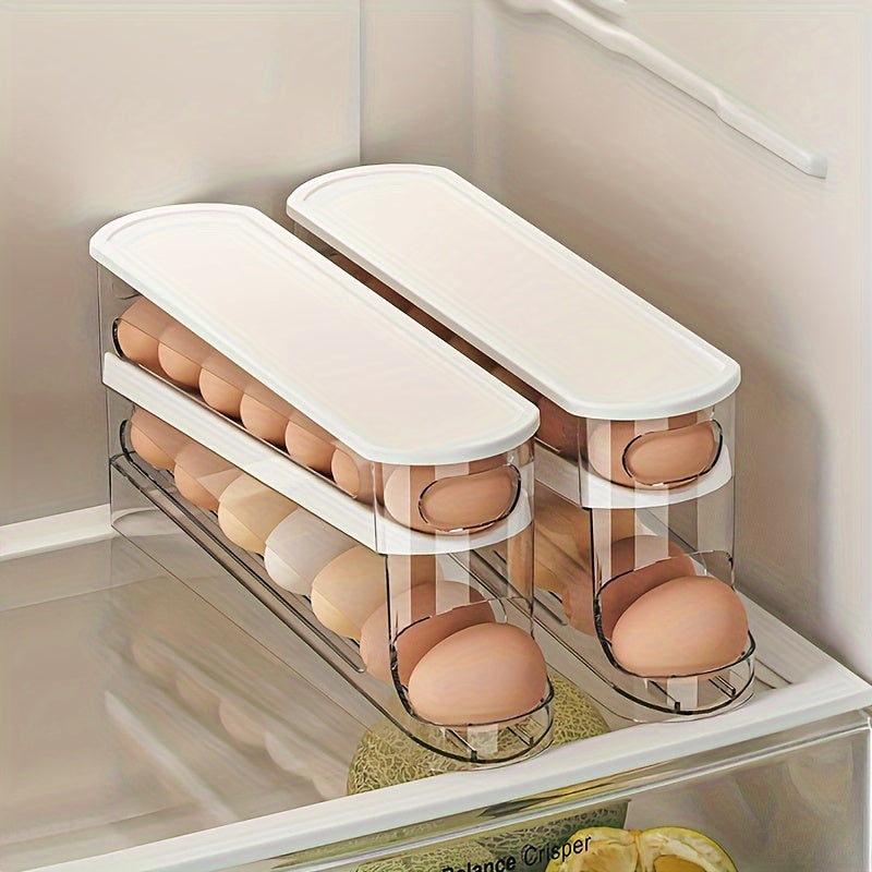 Plastic Egg Storage Box with Lid and Side Door Organizer for Refrigerator Space Saving