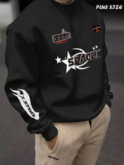 Men's Large Flame Tail Print Sports Hoodie with Long Sleeves and Crew Neck