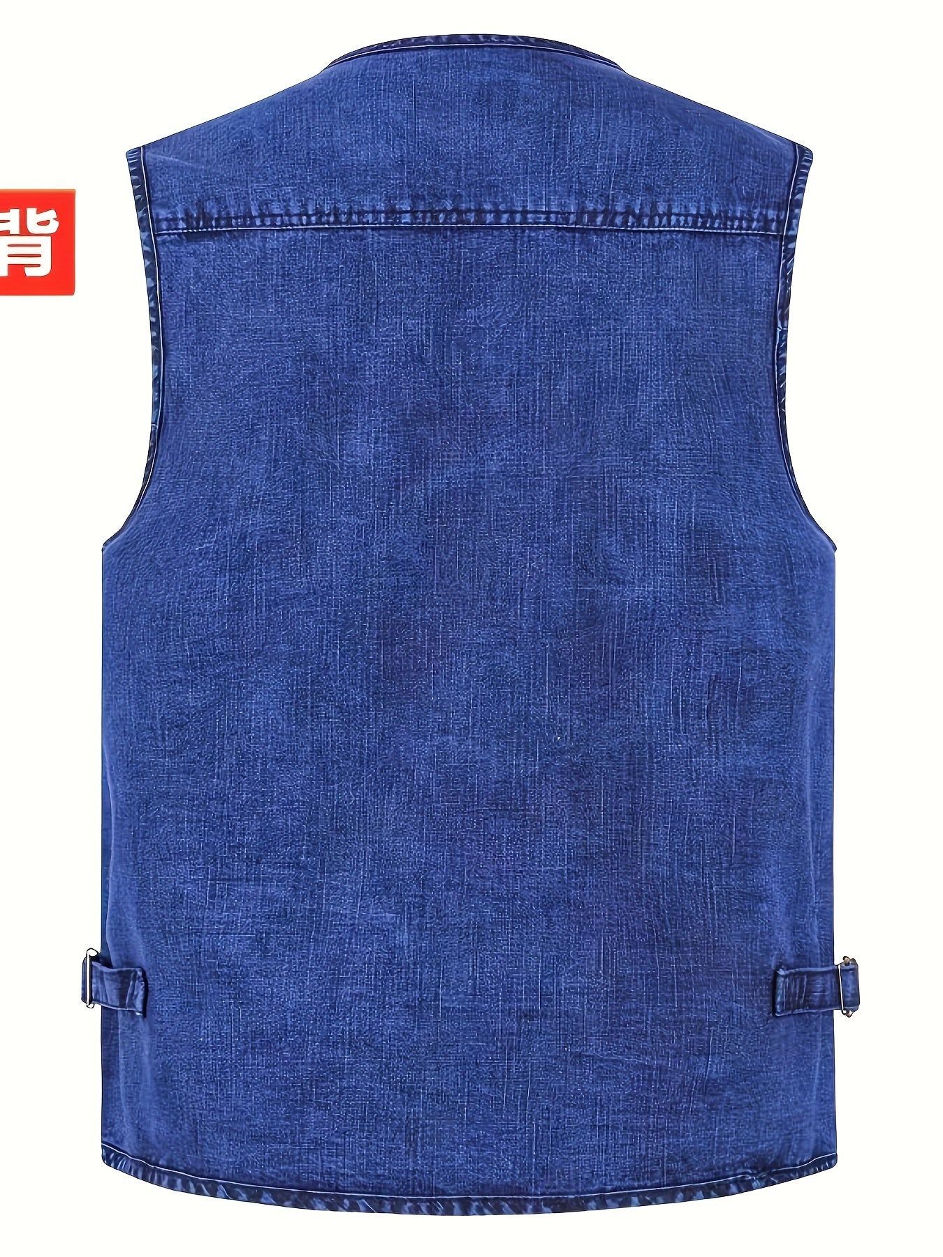 Plus Size Men's Denim Vest Casual Outdoor Wear with Pockets V-Neck Machine Washable