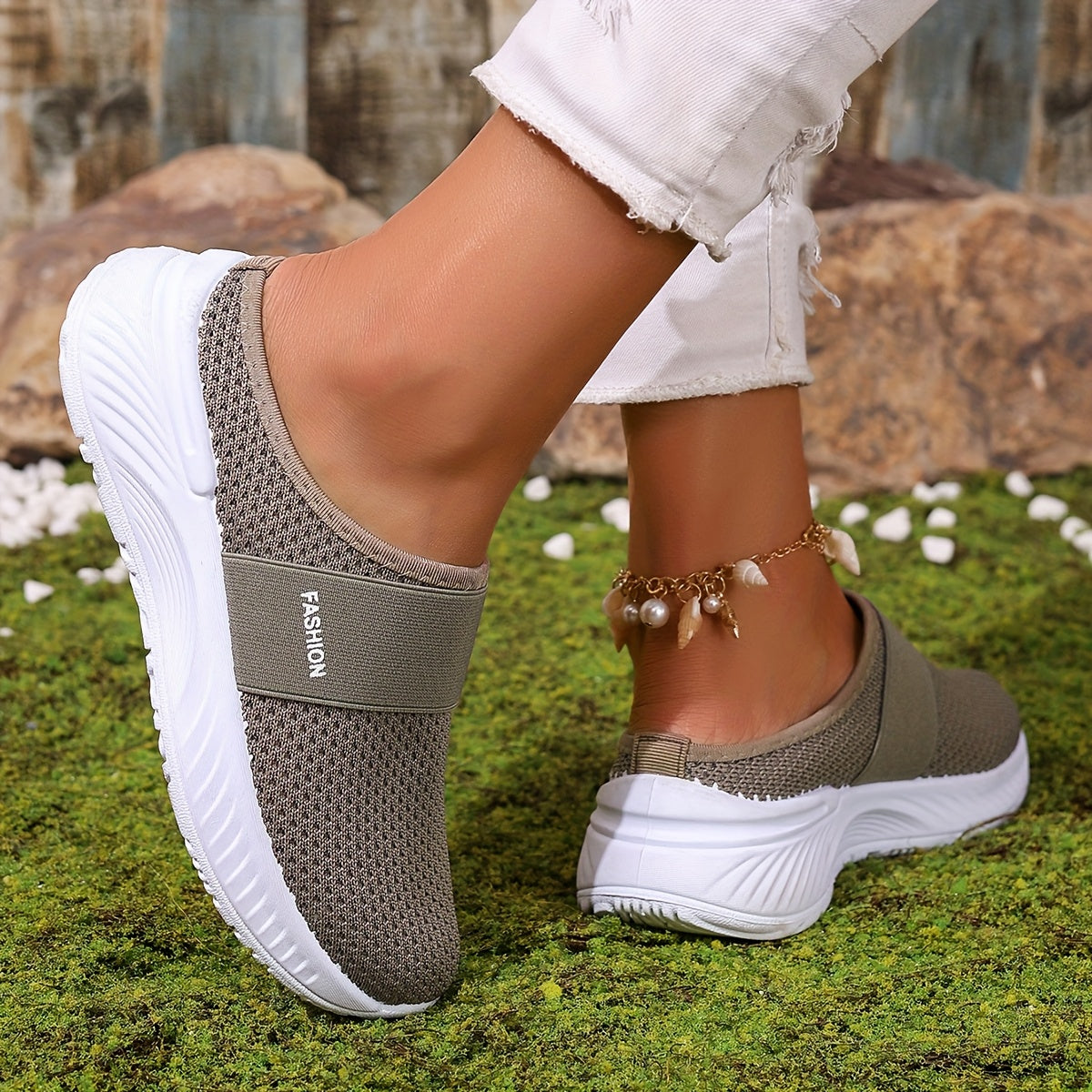 Women's Slip-On Sneakers Breathable Fabric Cushioned Sole Casual Shoes