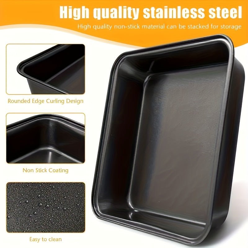 Set of Three Black Square Non-Stick Baking Pans for Cakes and Desserts