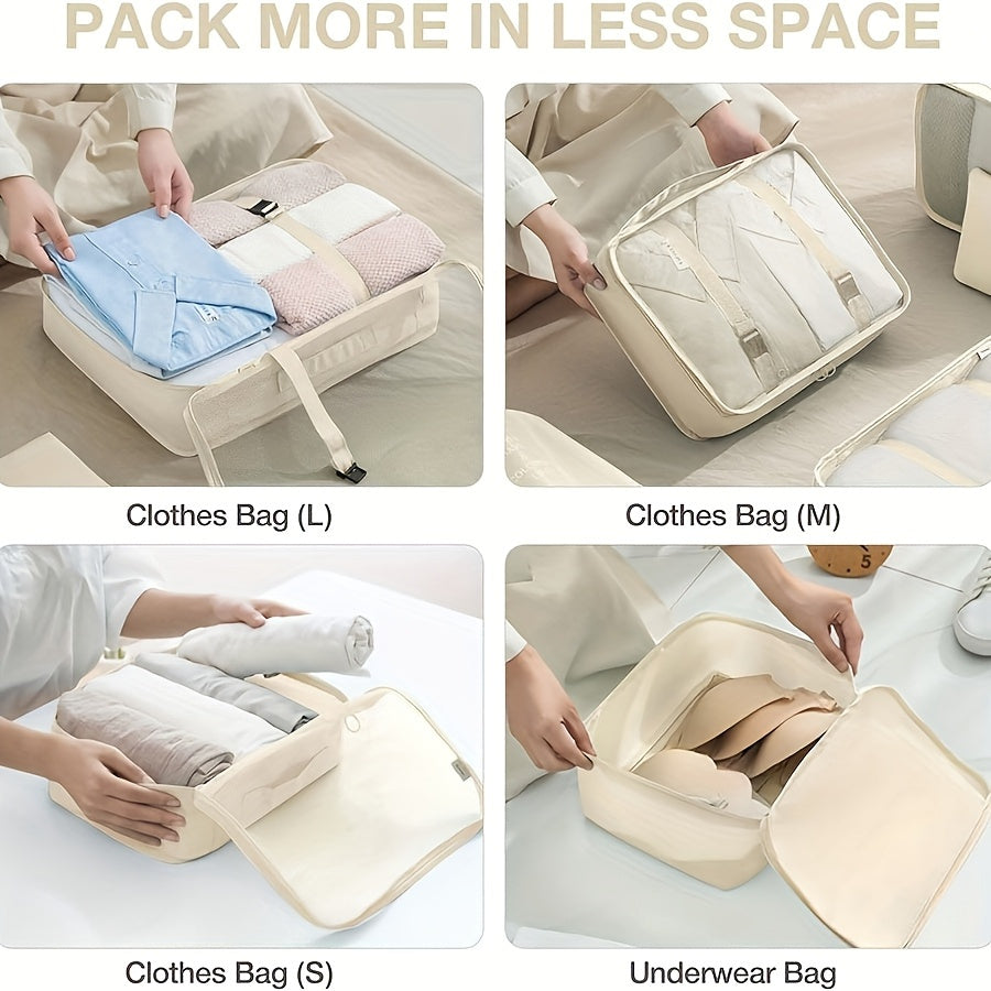 Набор из 7 сумок для хранения одежды для организации одежды, туалетных принадлежностей и аксессуаров во время поездок, путешествий или кемпинга. Включает упаковочные кубы и портативные дорожные сумки.