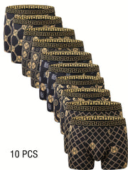 Men's Boxer Briefs 10 Pack Black Gold Print High Stretch Polyester Quick-Dry Comfort for Golf