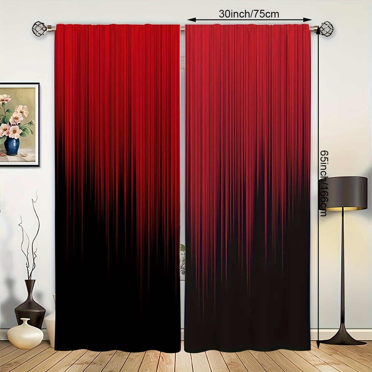 Set of 2 Red Black Gradient Stripe Polyester Curtains for Bedroom Living Room Office Kitchen Window Treatment