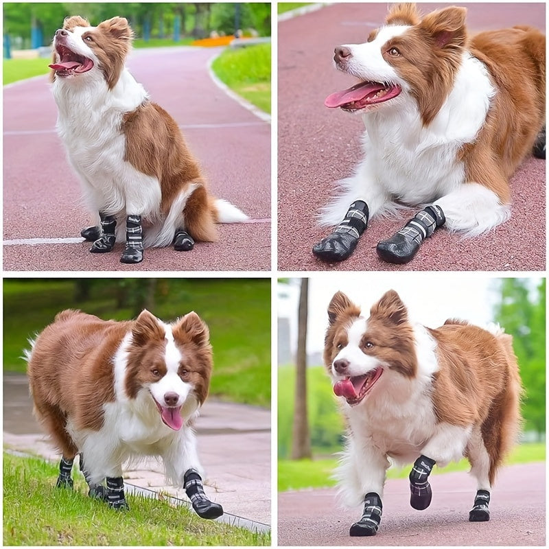 Calcetines impermeables para perros con correas reflectantes y patrón de cuadros para todas las estaciones, de pequeños a grandes perros