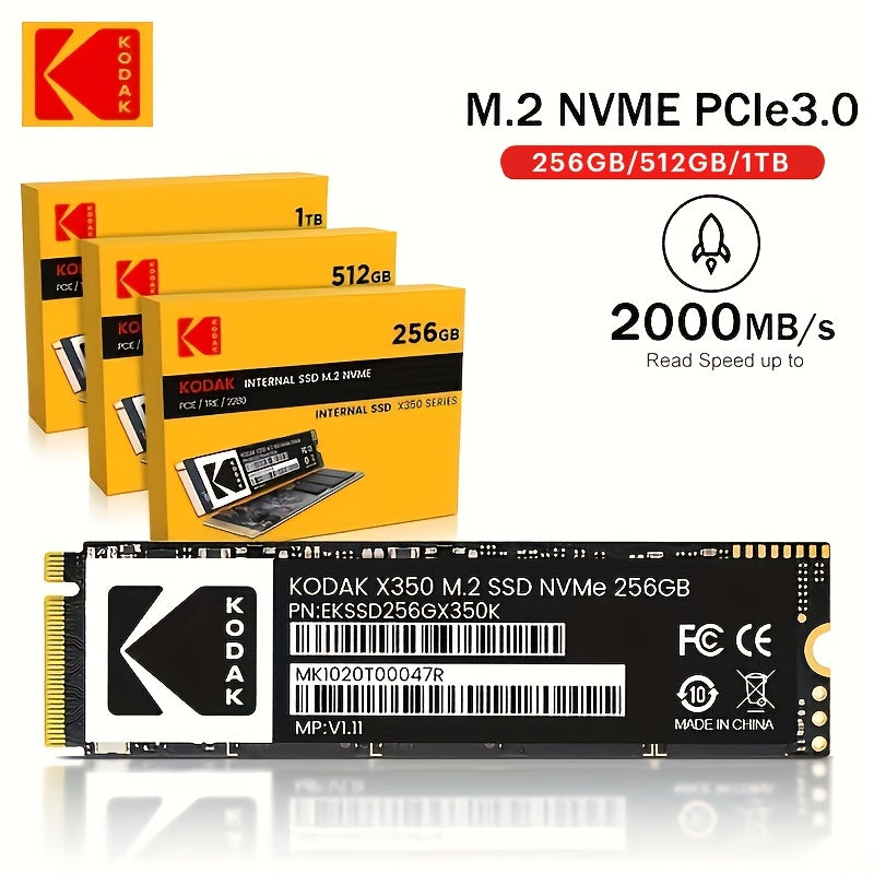 Kodak SSD M2 NVME qattiq holatli disk, 1TB, 512GB va 256GB hajmida mavjud bo'lib, noutbuklar va stol kompyuterlari uchun o'qish tezligi 2000MB/s gacha.