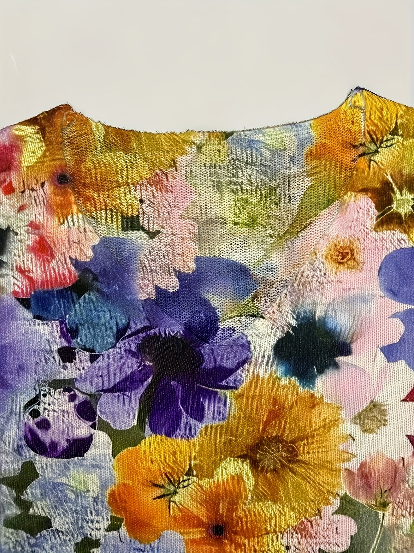 Women's Floral V-Neck Top Medium Sleeve Pullover Plus Size for Spring Summer Fall